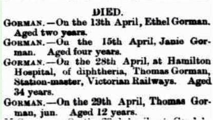 1880 Gorman death notice Hamilton Spectator May 01 p2 Capture.jpg